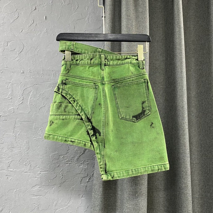 Distressed denim shorts with acid wash