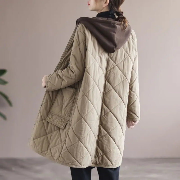 Single-breasted, mid-length coat with oversized hood