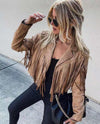 Youthful suede jacket trend - fringed cardigan with tasselled hem, e-girl biker jacket, 90s vintage streetwear, cool design