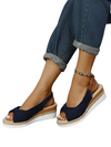 Wedge sandals with peep toe buckle