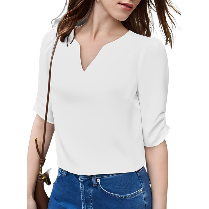 Short-sleeved blouse with V-neckline