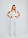 Chic jumpsuit - V-neck, tight belt, wide bodycon leg