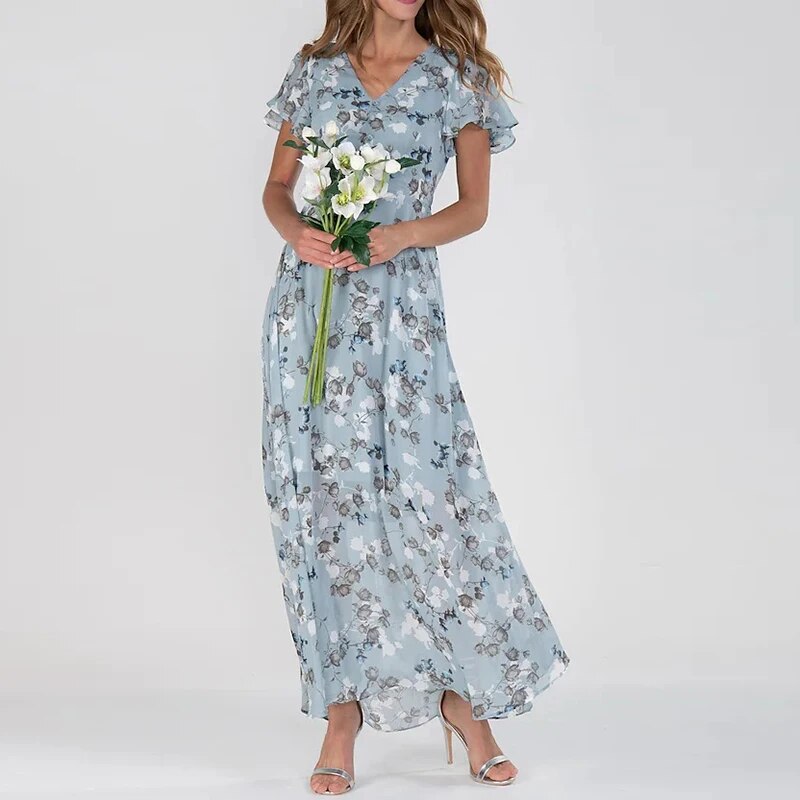 Long summer dress with floral pattern