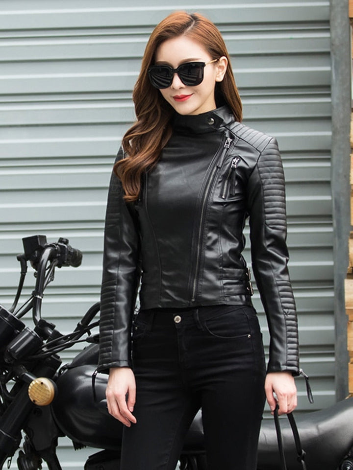 Cool leather jacket - women's PU leather jacket for spring and autumn