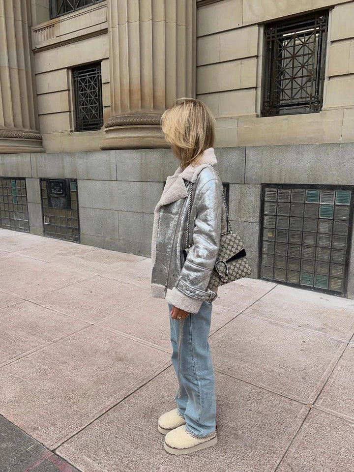 Silver crop jacket