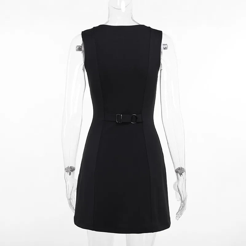 Sleeveless mini dress with button placket