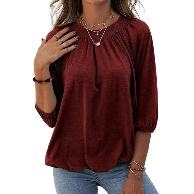 Pleated blouse with quarter sleeves