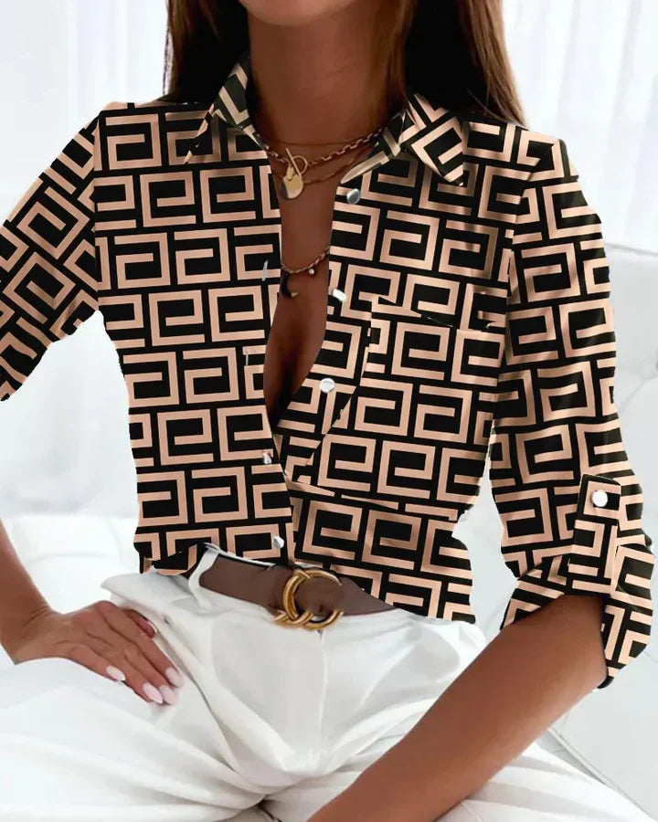Women's - Striped Shirt - Comfortable Cotton Blend - Stylish Casual Wear for Everyday Outfits