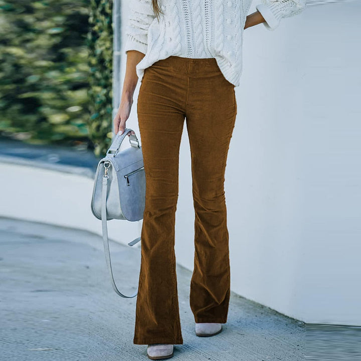 Women's - Comfortable Long Corduroy Trousers - Stretchy Fabric for Ultimate Style and Comfort