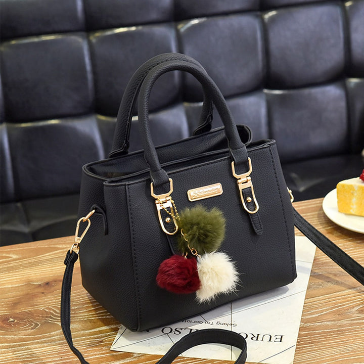 Ladies bag - leather handbag with 3 soft plush balls