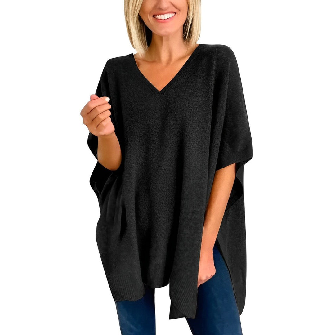 Jumper with irregular hem and V-neckline