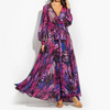 Women'a - Long Dress - V-Neck & Puff Sleeves - Elegant & Comfortable - Perfect for Any Occasion