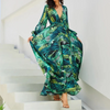 Women'a - Long Dress - V-Neck & Puff Sleeves - Elegant & Comfortable - Perfect for Any Occasion