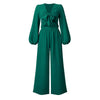 Fashion ladies two-piece set - Cardigan with knot & wide-leg trousers