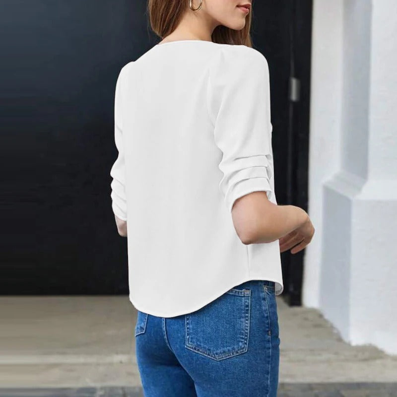 Short-sleeved blouse with V-neckline