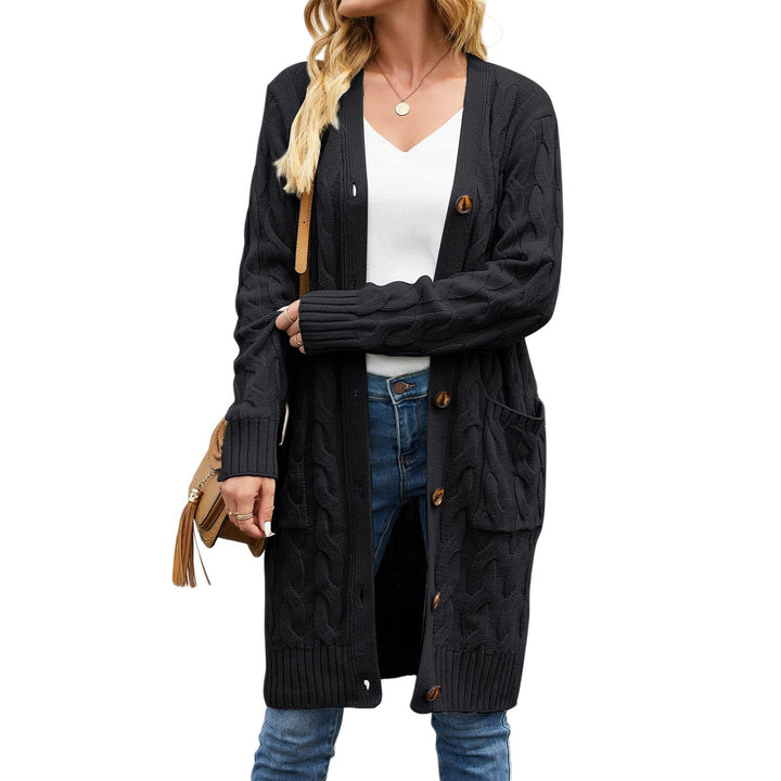 Casual long-sleeved knitted coat - women's cardigan with pockets for spring and autumn