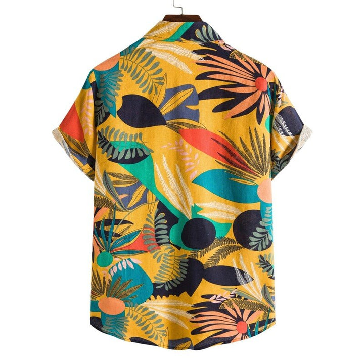 Short-sleeved shirt with tropical print