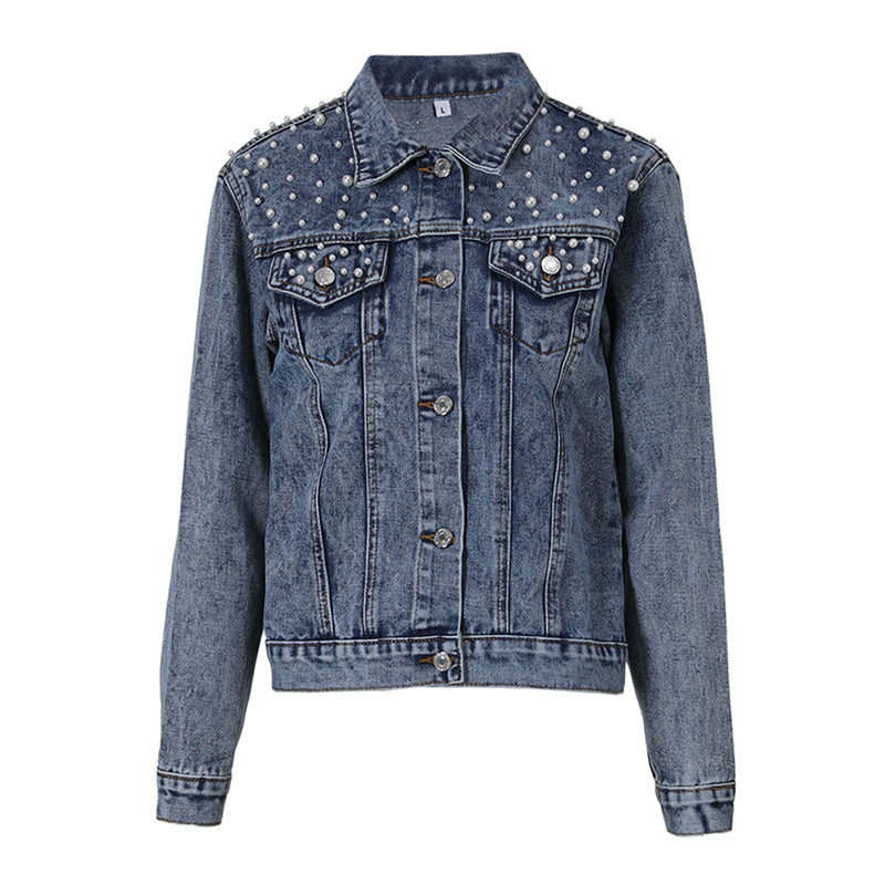 Lina denim jacket - denim favourite with stylish pearl embellishment