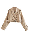 Women's fashion with belt Oversized cropped trench coat