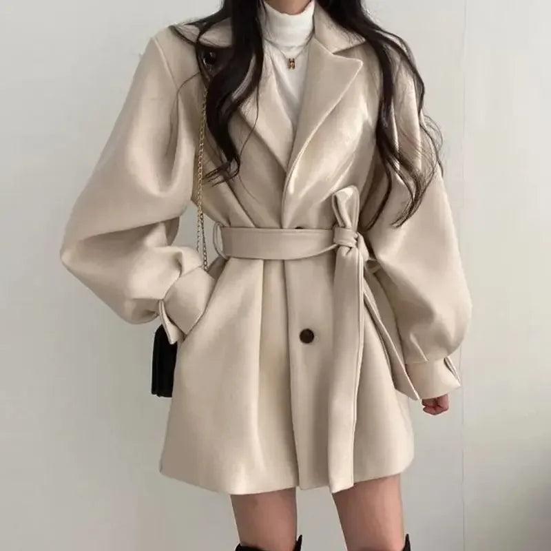 Women's - Trench Coat with Belt - Oversized Cut - Stylish & Elegant Design