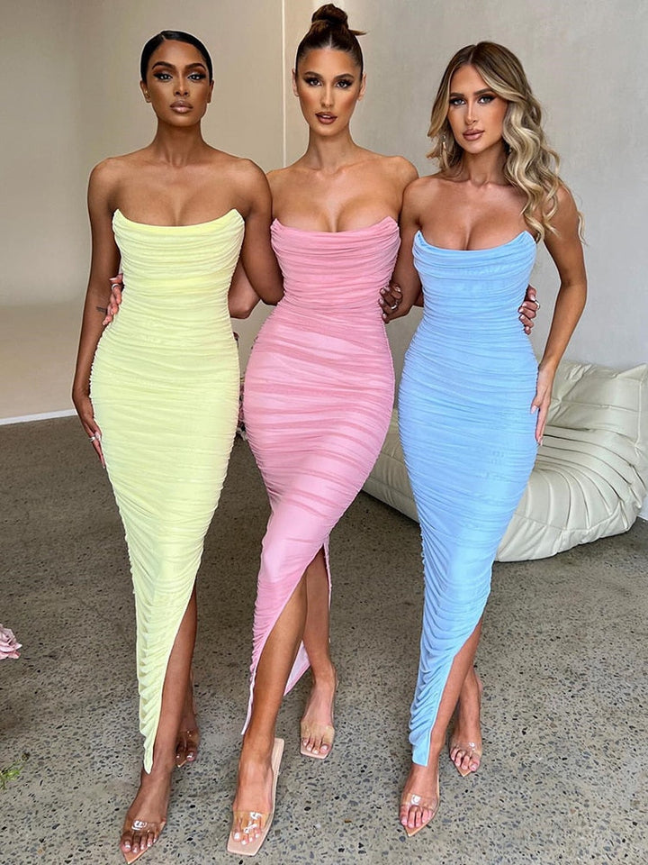 Long strapless ribbed dress