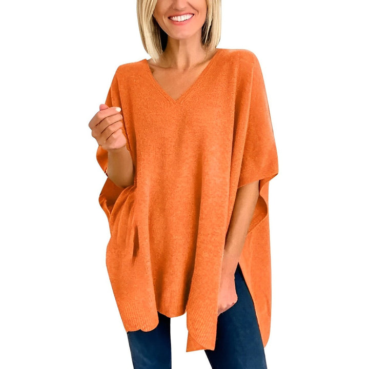 Sweater with irregular hem and V-neckline