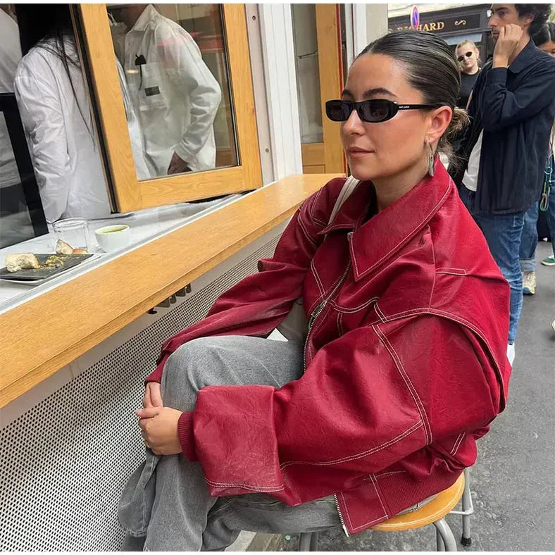 Evelynn | Oversized leather bomber jacket