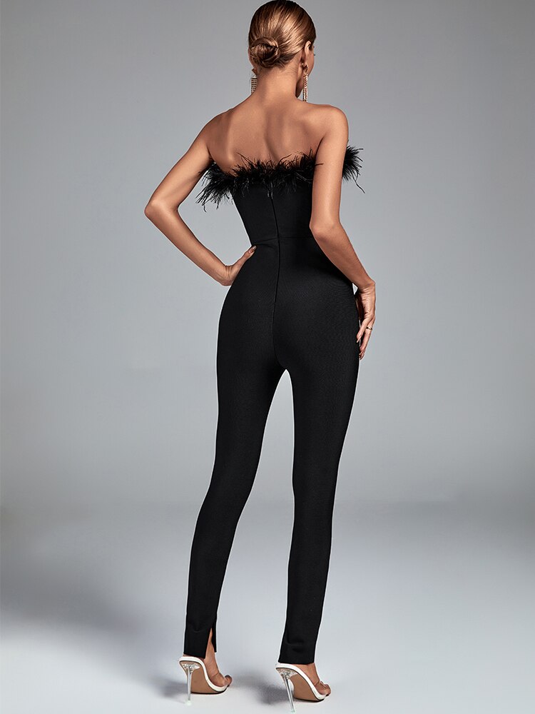 Feather Jumpsuit - Feather, Bandage, bodycon