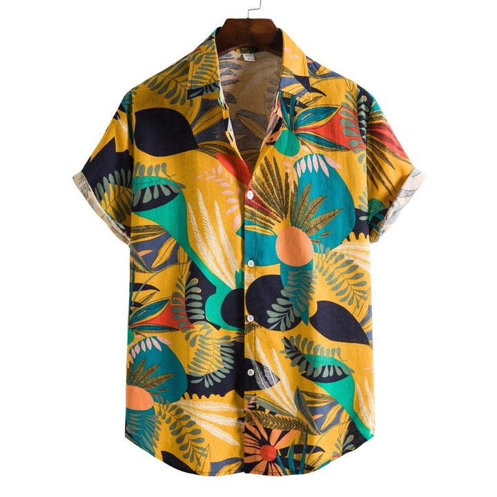 Short-sleeved shirt with tropical print