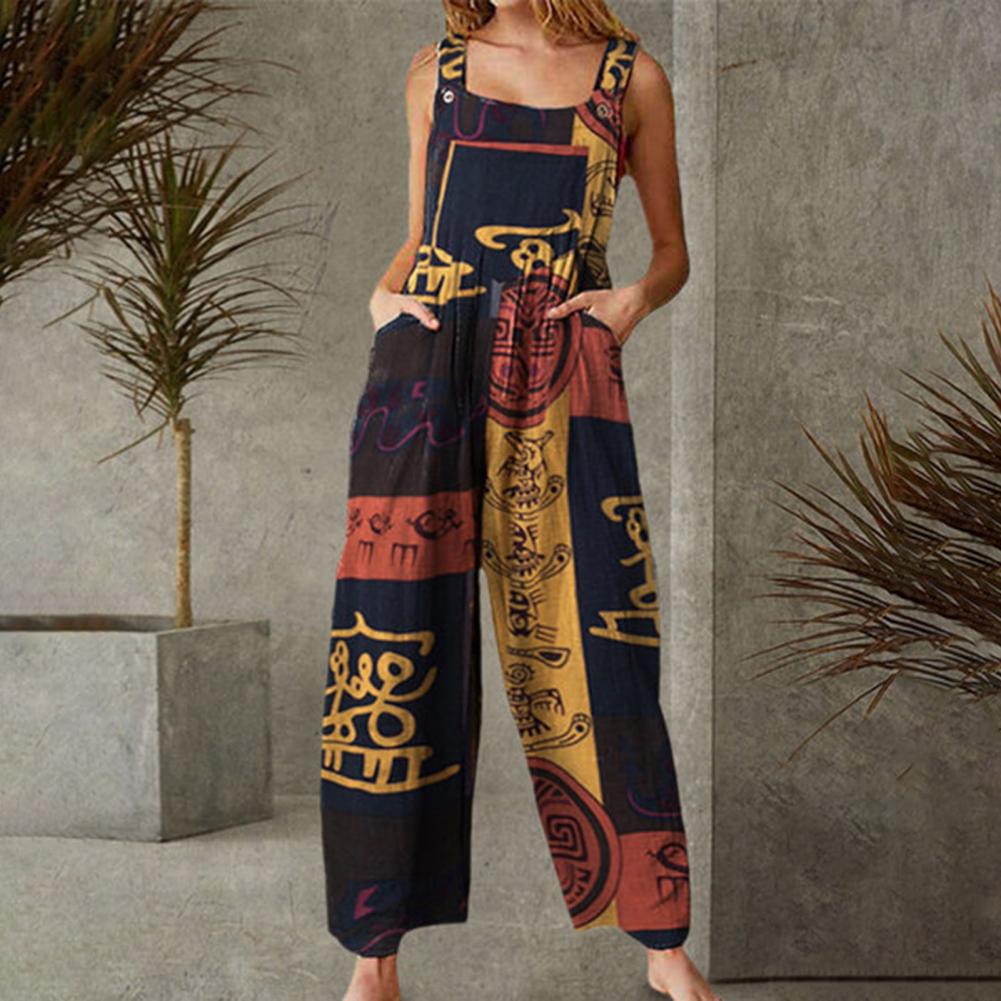 Vintage print wide leg jumpsuit