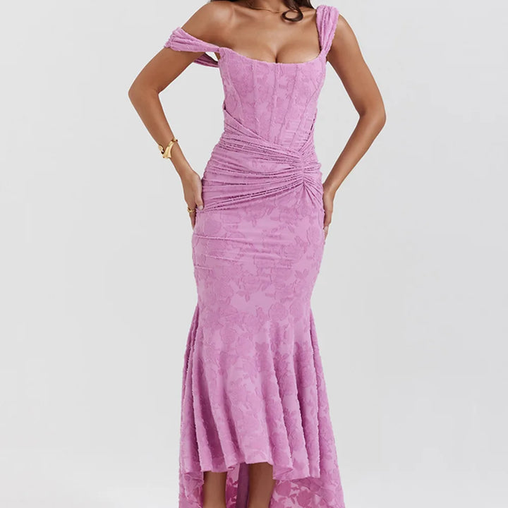 Stylish maxi ruffle dress in purple