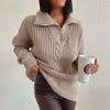 Comfortable cable-knit jumper with V-neck, turtleneck and zip