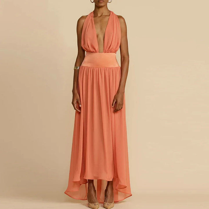 Deep maxi dress with V-neckline