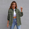 Women's denim jacket - Casual shirt-style denim coat with holes: Stylish women's outerwear