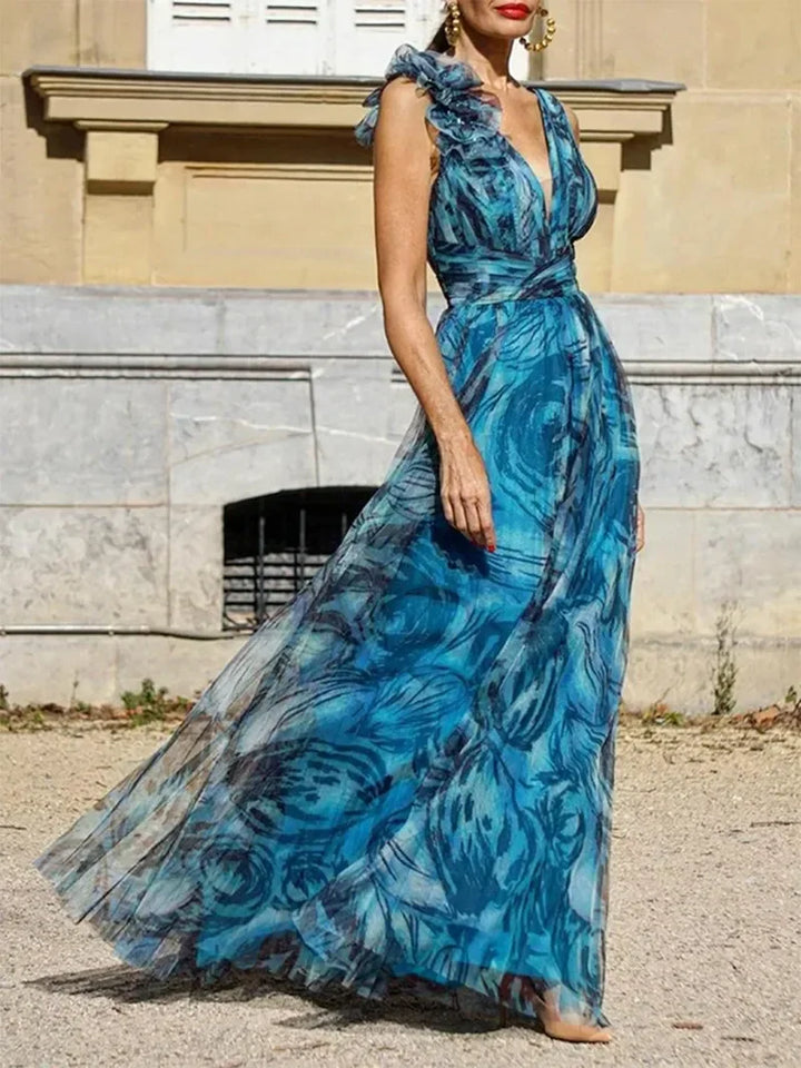 Bohemian Resort Style Peacock Blue Long Dress