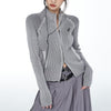 Women's ribbed knit cardigan with grunge accents and zip fastener