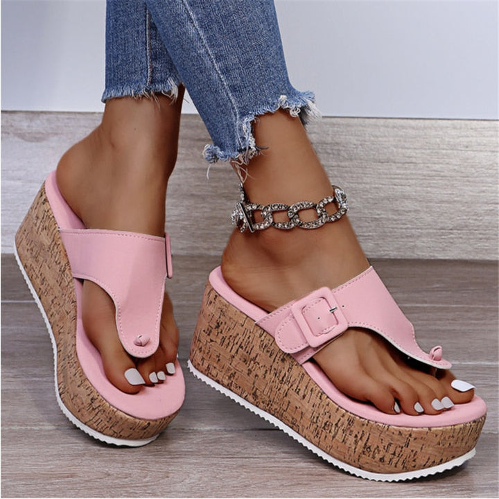 Fashionable women's sandals with thick sole and wedge heel