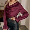 Satin blouse with butterfly sleeves - Stylish women's blouses with pile collar