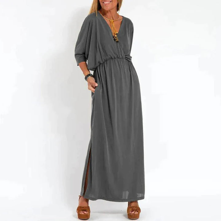 Long Vintage Dress with Side Slit at High Waist