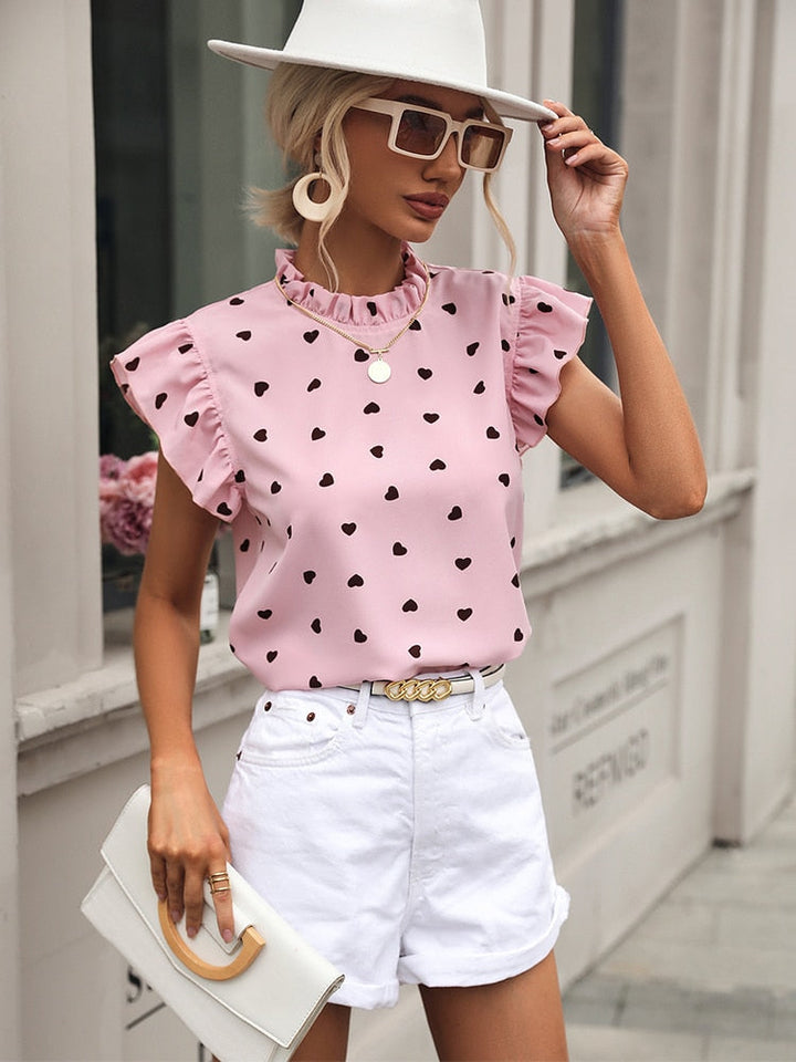 Summer blouse with short sleeves and heart print