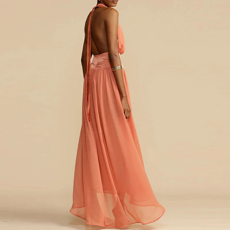 Deep maxi dress with V-neckline