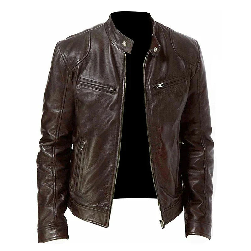 Men's - Biker Jacket - Leather - Multiple Pockets - Stylish Casual Outerwear