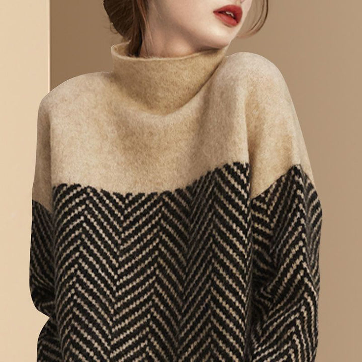 Vintage striped jumper - Loose knitwear with half high collar