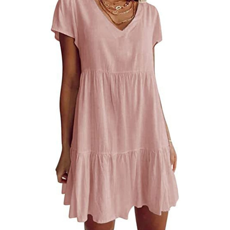 Short-sleeved woven dress