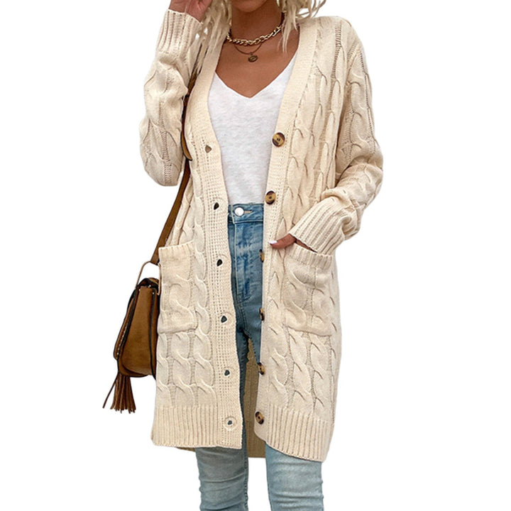 Casual long-sleeved knitted coat - women's cardigan with pockets for spring and autumn