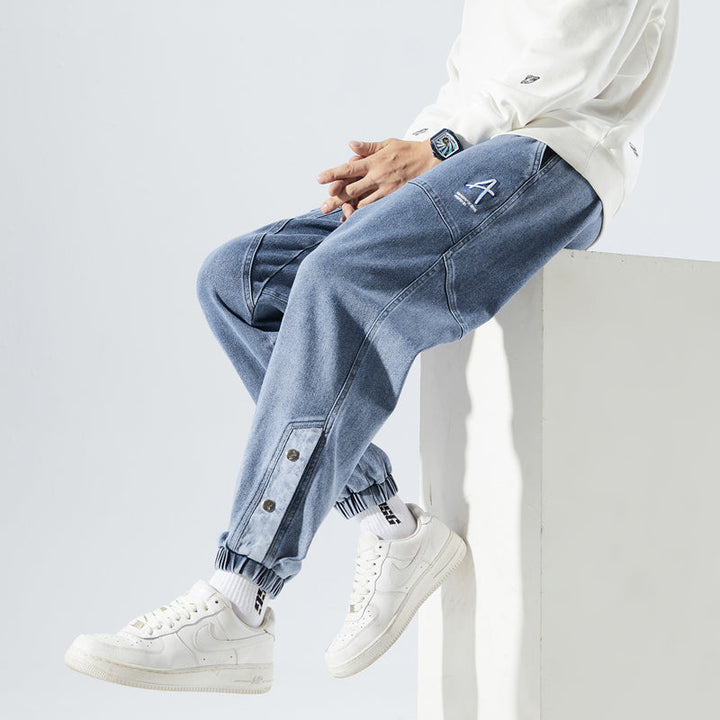 Fashionable denim jogging trousers