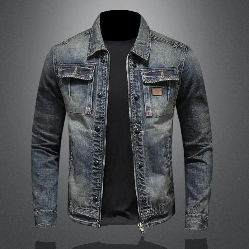 Men's - Denim Jacket - Retro Vintage - Tailored Grey Style for Timeless Fashion