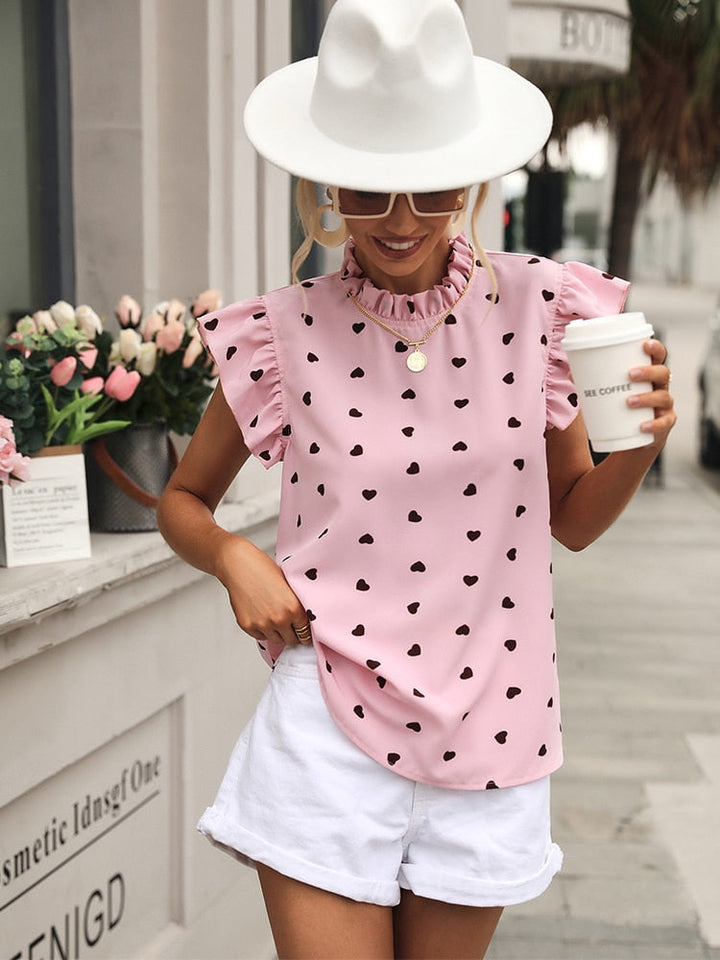 Summer blouse with short sleeves and heart print