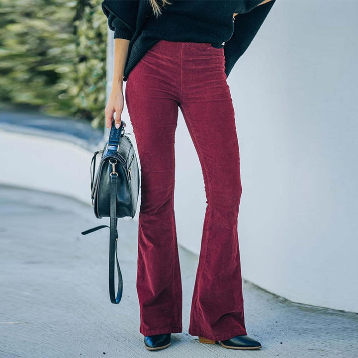 Women's - Comfortable Long Corduroy Trousers - Stretchy Fabric for Ultimate Style and Comfort