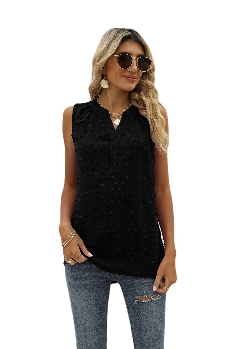 Sleeveless chiffon blouse with V-neckline